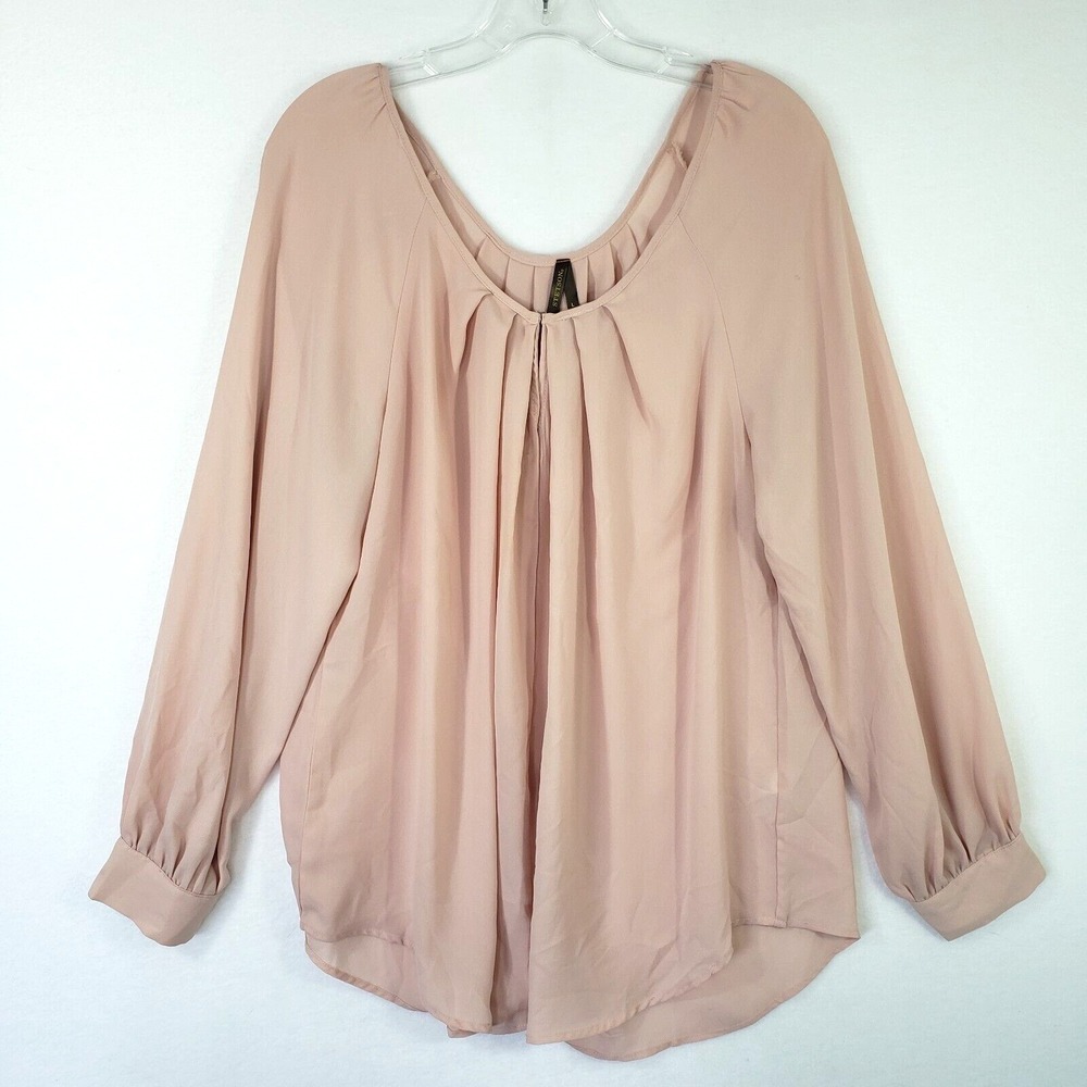 Stetson Blouse Womens Large Long Sleeve Pink Pleated‎ Round Neck Career Tunic